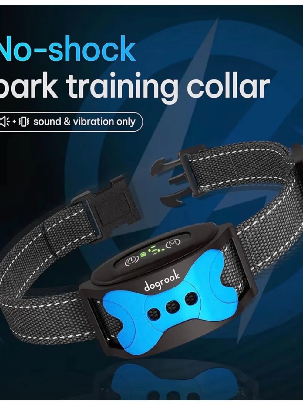 Blue Rechargeable No-Shock Dog Bark Collar with Vibration & Beep